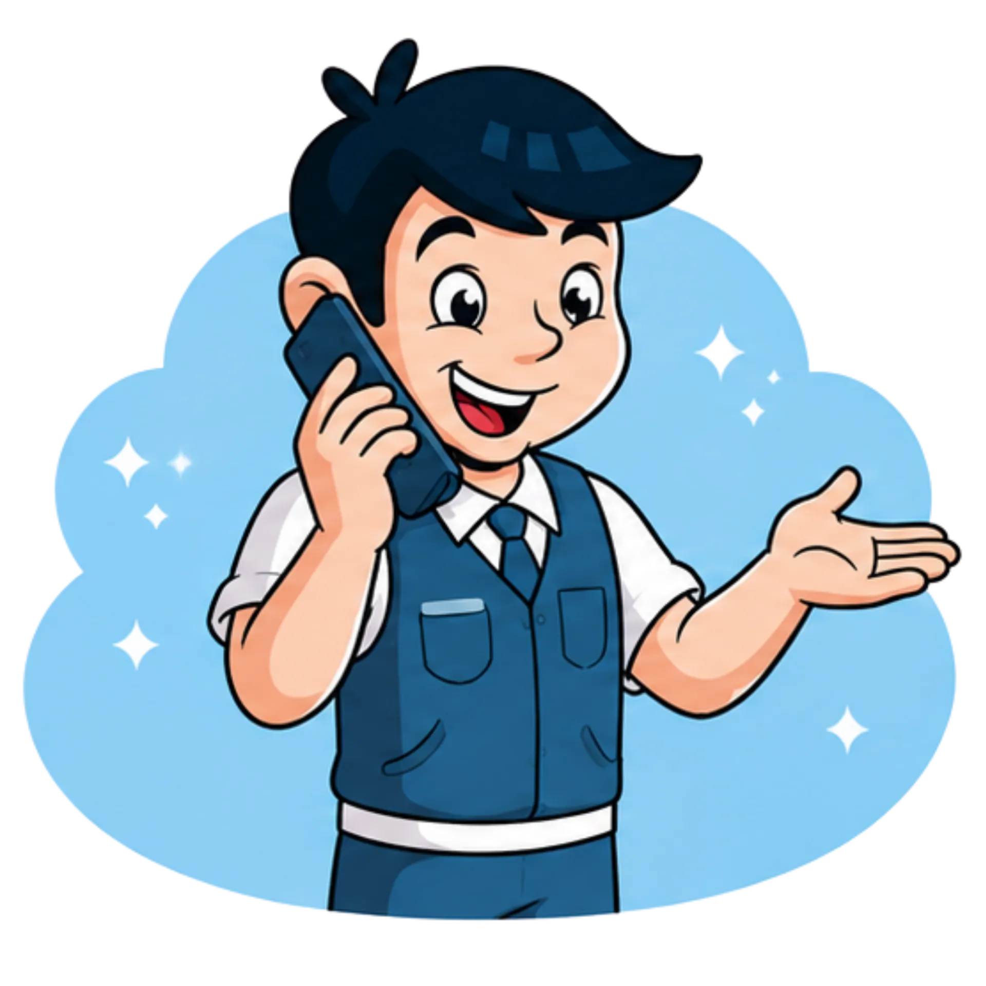 Kunstnerisk illustration af en dreng med telefon, symboliserer kundeservice.